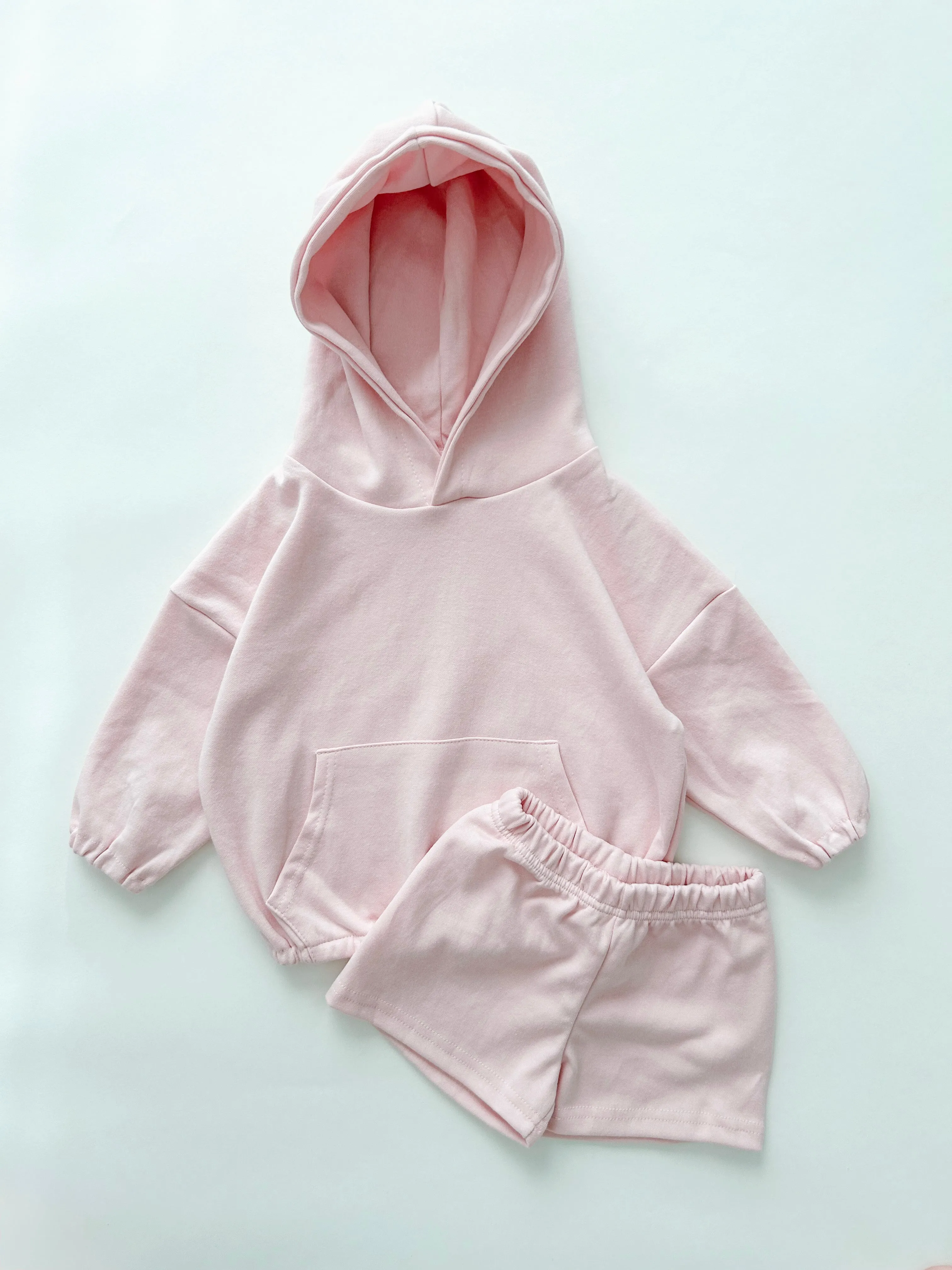 Kids Kangaroo Pocket Hoodie Pullover and Shorts Set (2-10y) - 5 Colors