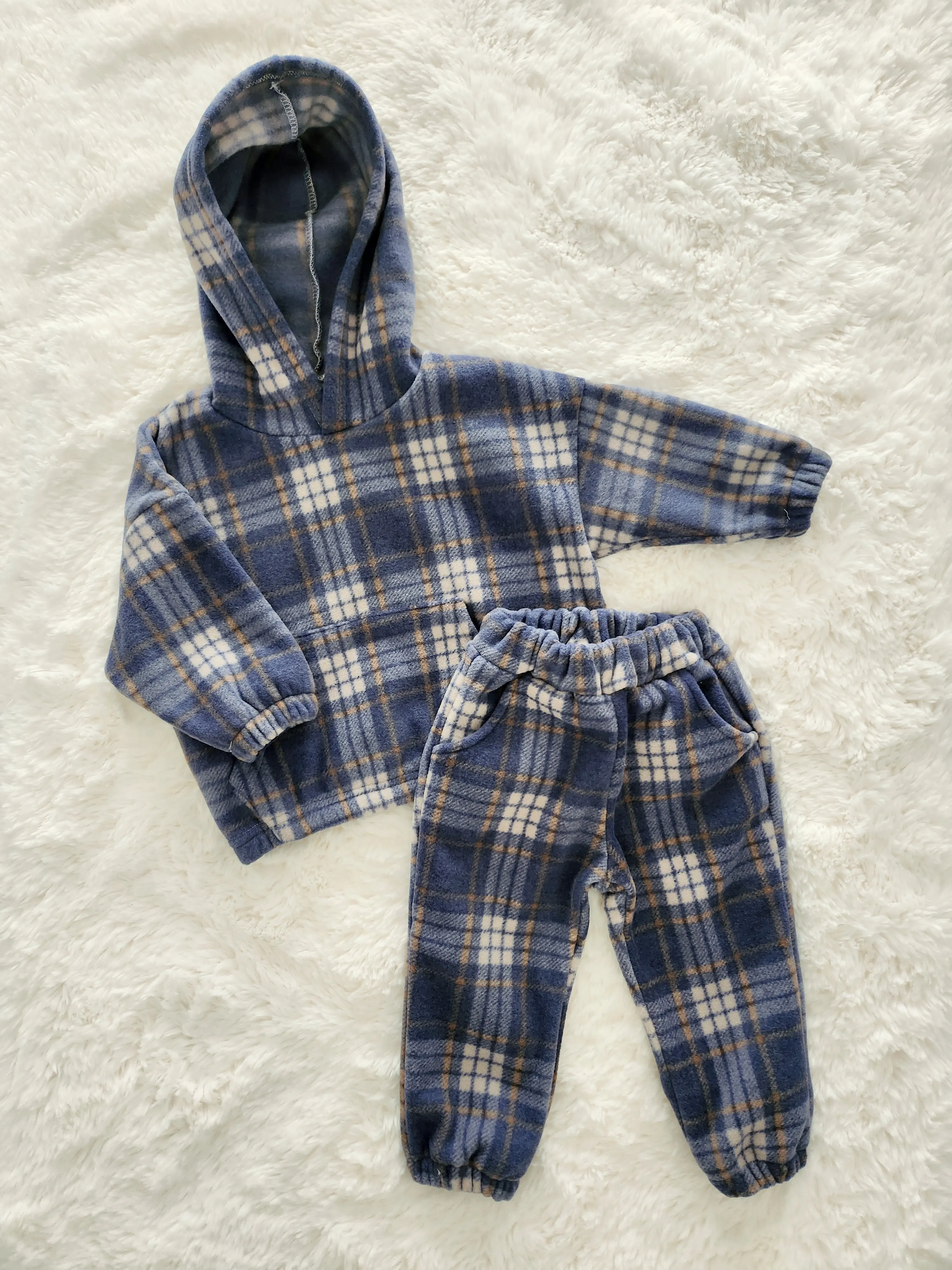 Kids Plaid Fleece Hoodie and Pants Set (2-6yr) - 2 Colors