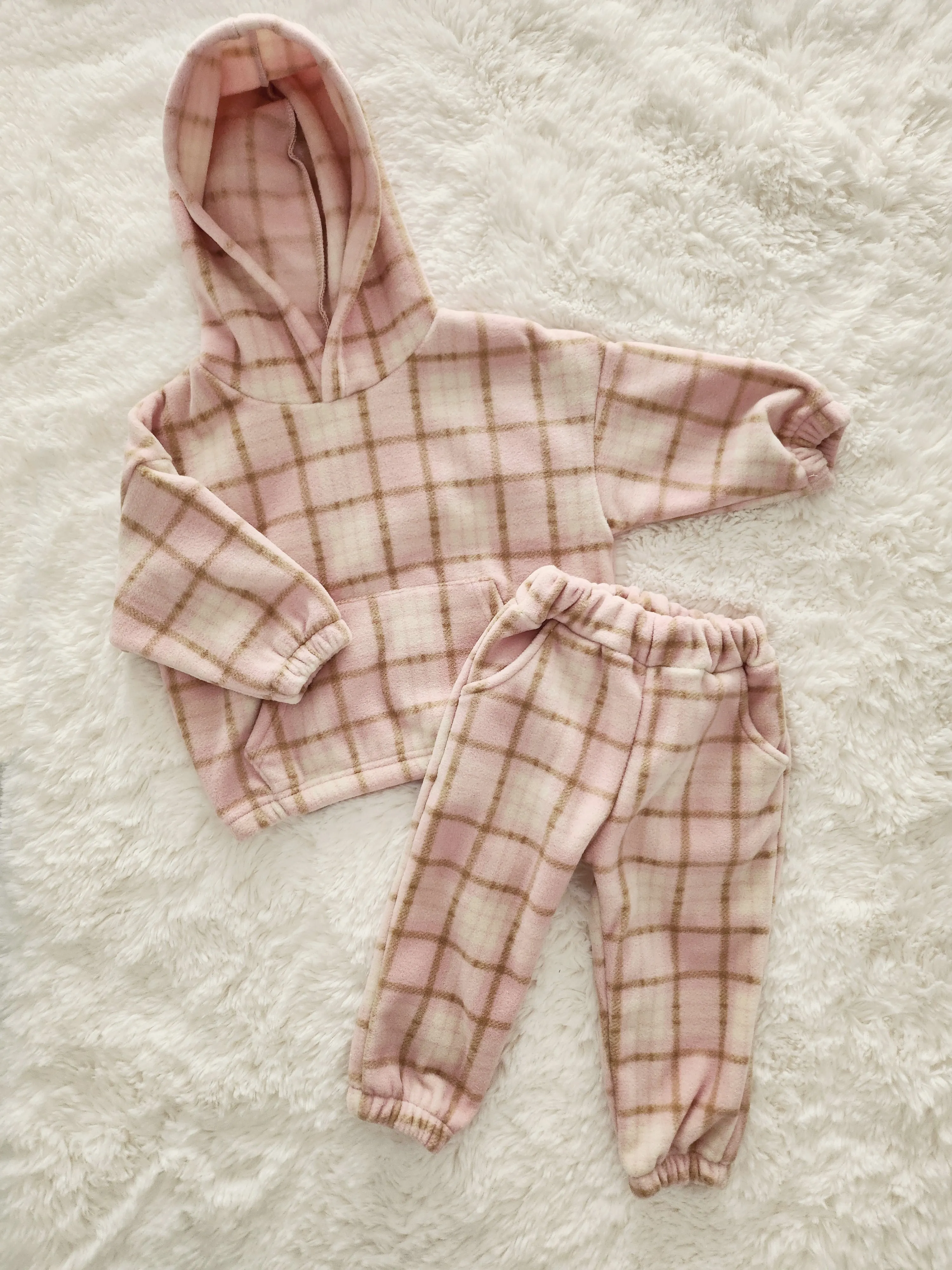 Kids Plaid Fleece Hoodie and Pants Set (2-6yr) - 2 Colors