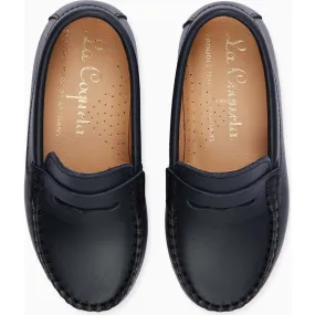 La Coqueta Navy Leather Boy Loafer Shoes