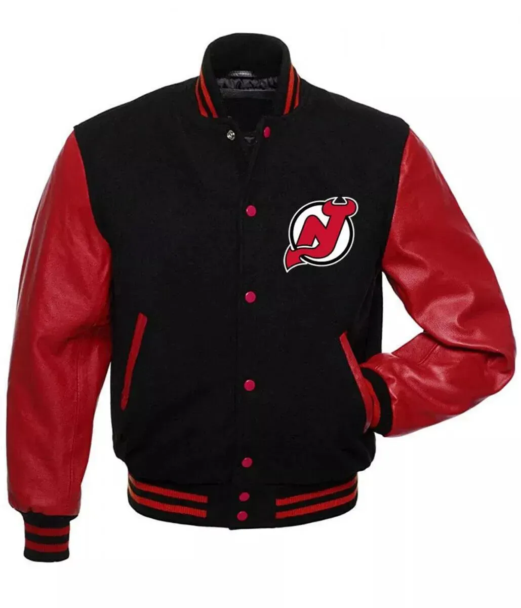 Letterman New Jersey Devils Varsity Jacket With Real Leather Sleeves