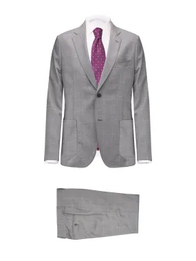 Light Grey Prince of Wales/Pink Wool Suit by Reda