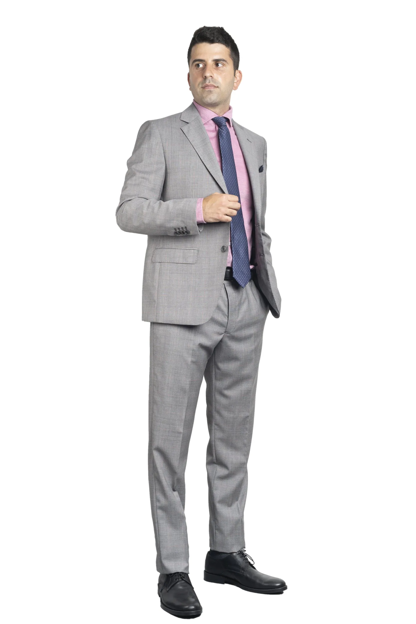 Light Grey Prince of Wales/Pink Wool Suit by Reda