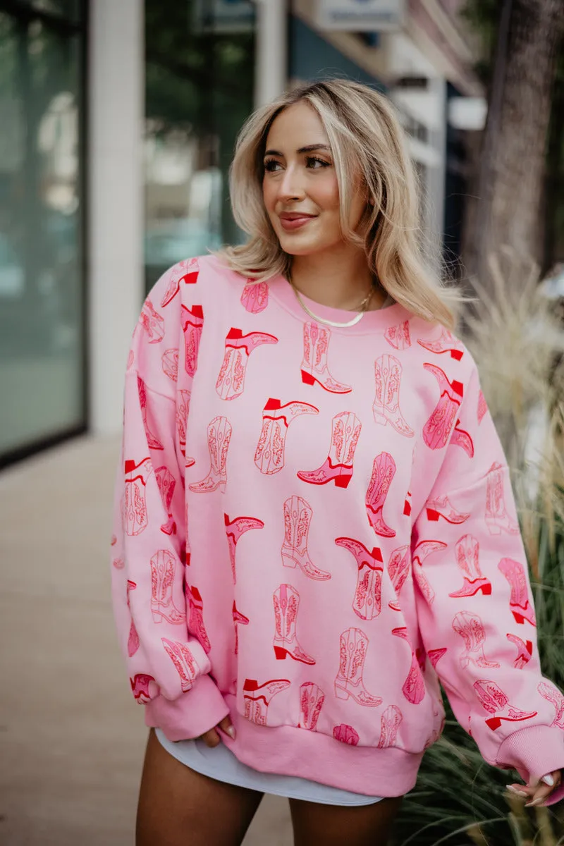 Light Pink Western Boots Printed All Over Sweatshirt