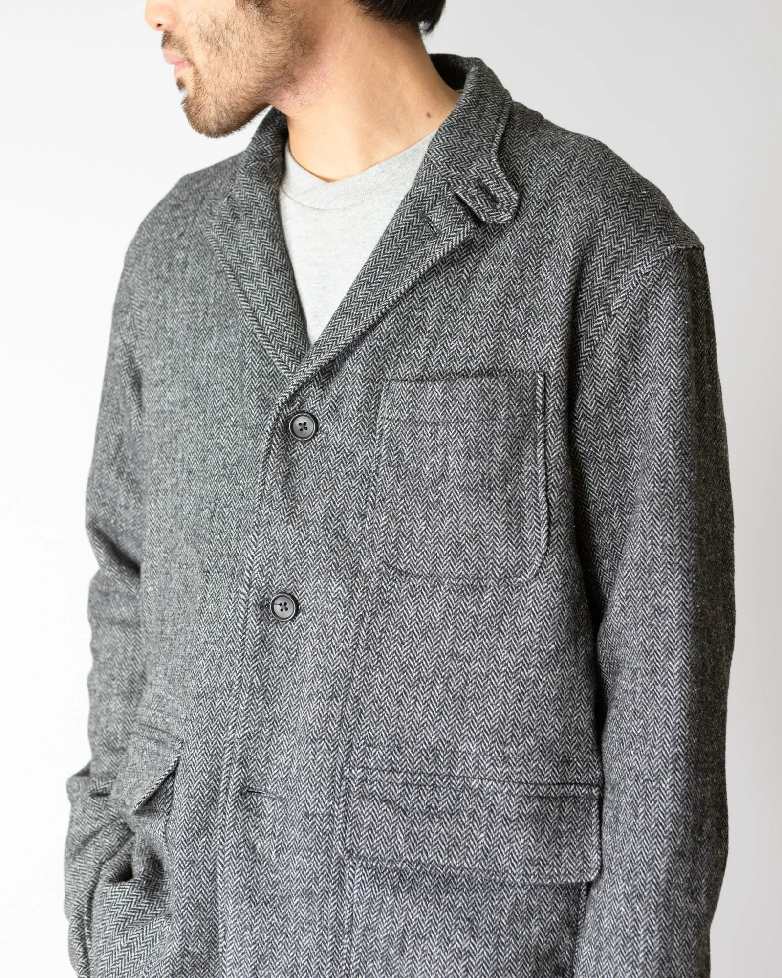 Loiter Jacket –Grey Herringbone Poly Wool