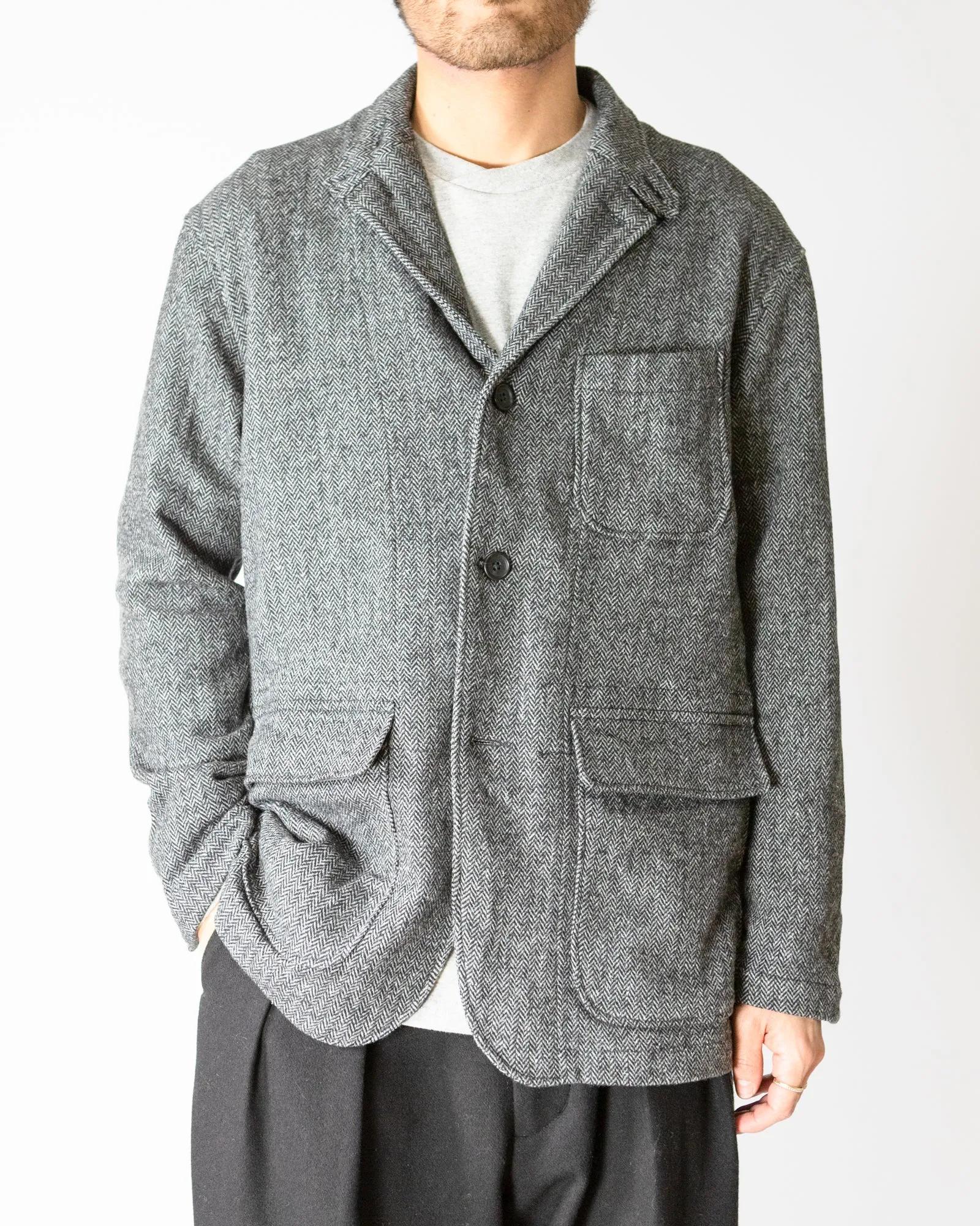 Loiter Jacket –Grey Herringbone Poly Wool