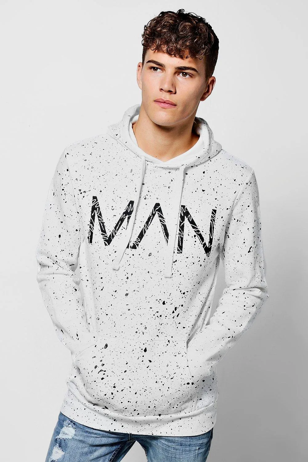 MAN Paint Splatter Hoodie | boohooMAN UK