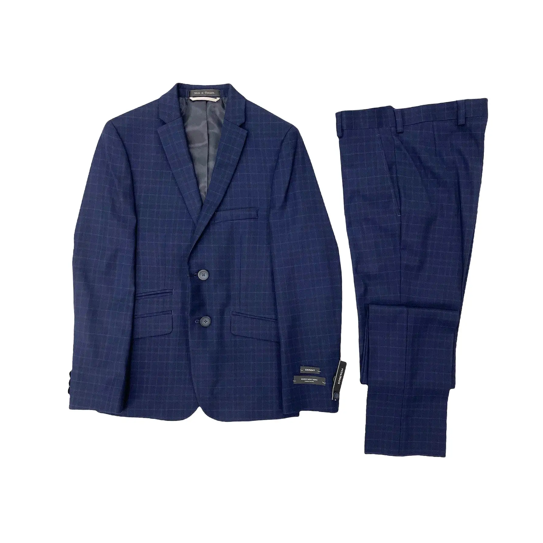 Marc New York Boys Skinny Navy Plaid Suit W0665