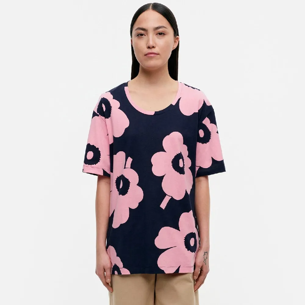 marimekko  |Crew Neck Flower Patterns Cotton Medium Short Sleeves Tunics