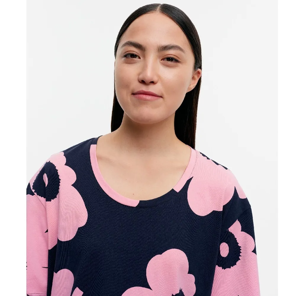 marimekko  |Crew Neck Flower Patterns Cotton Medium Short Sleeves Tunics