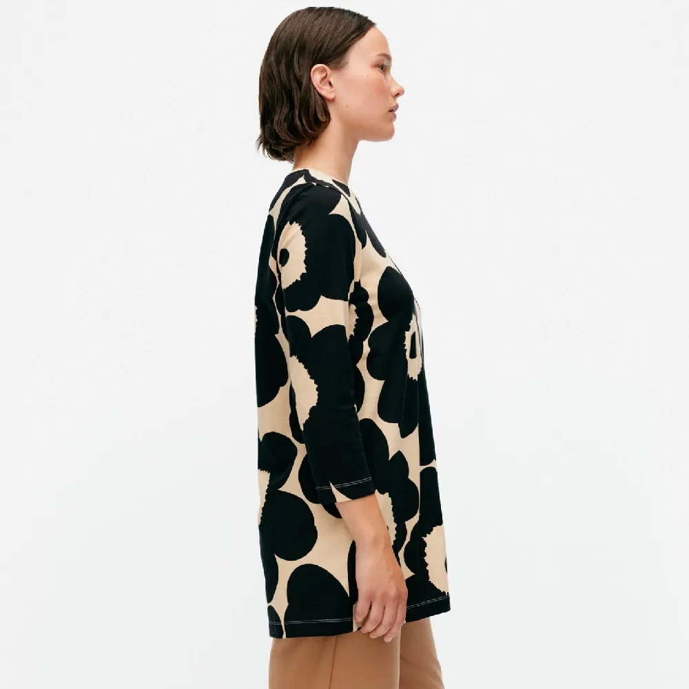 marimekko  |Crew Neck Flower Patterns Rib Cropped Cotton Tunics