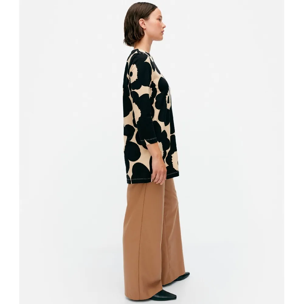 marimekko  |Crew Neck Flower Patterns Rib Cropped Cotton Tunics