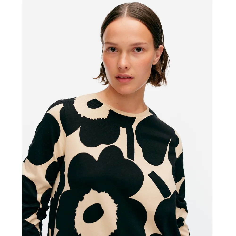 marimekko  |Crew Neck Flower Patterns Rib Cropped Cotton Tunics