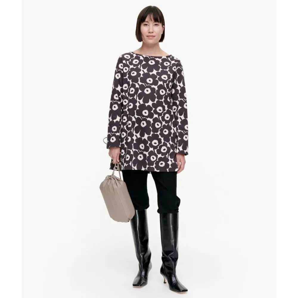 marimekko  |Flower Patterns Boat Neck Long Sleeves Cotton Medium Tunics