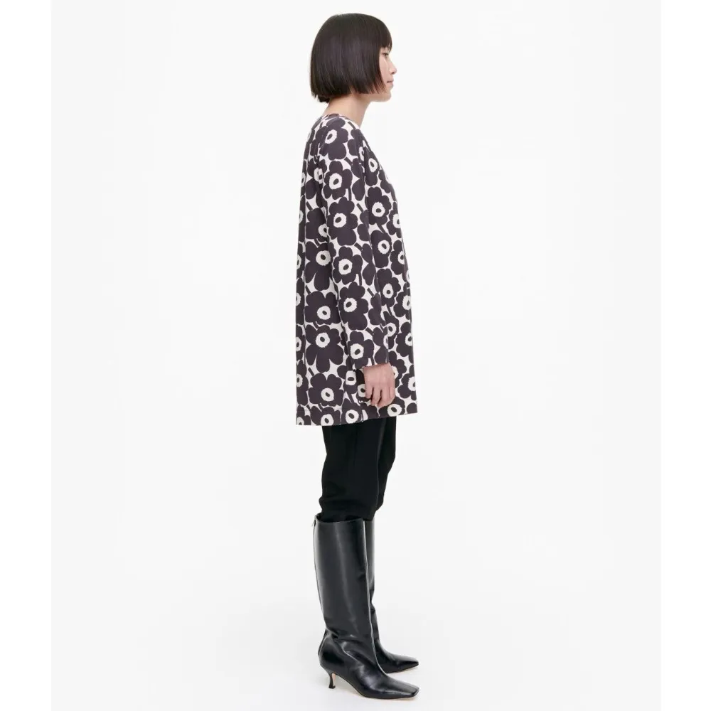 marimekko  |Flower Patterns Boat Neck Long Sleeves Cotton Medium Tunics