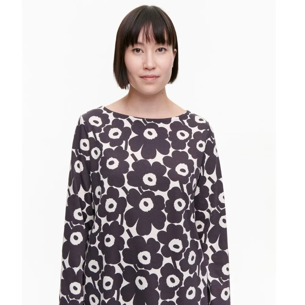 marimekko  |Flower Patterns Boat Neck Long Sleeves Cotton Medium Tunics