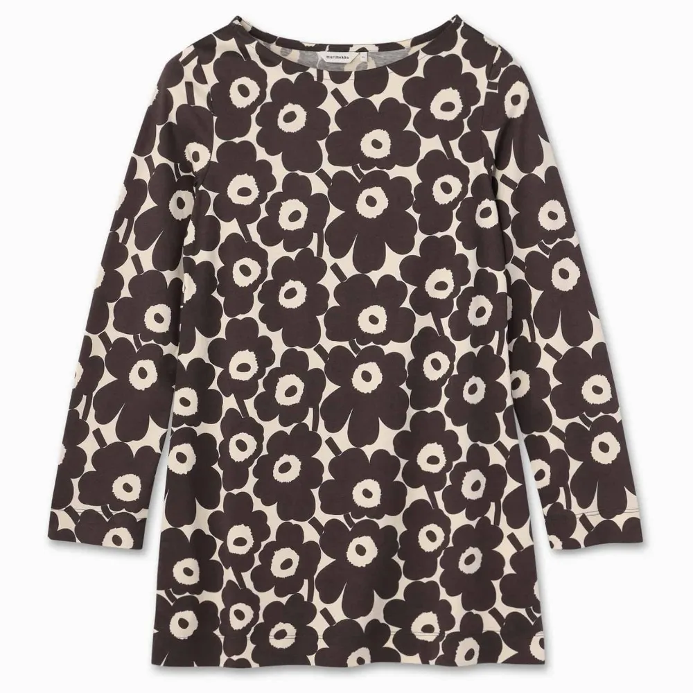 marimekko  |Flower Patterns Boat Neck Long Sleeves Cotton Medium Tunics