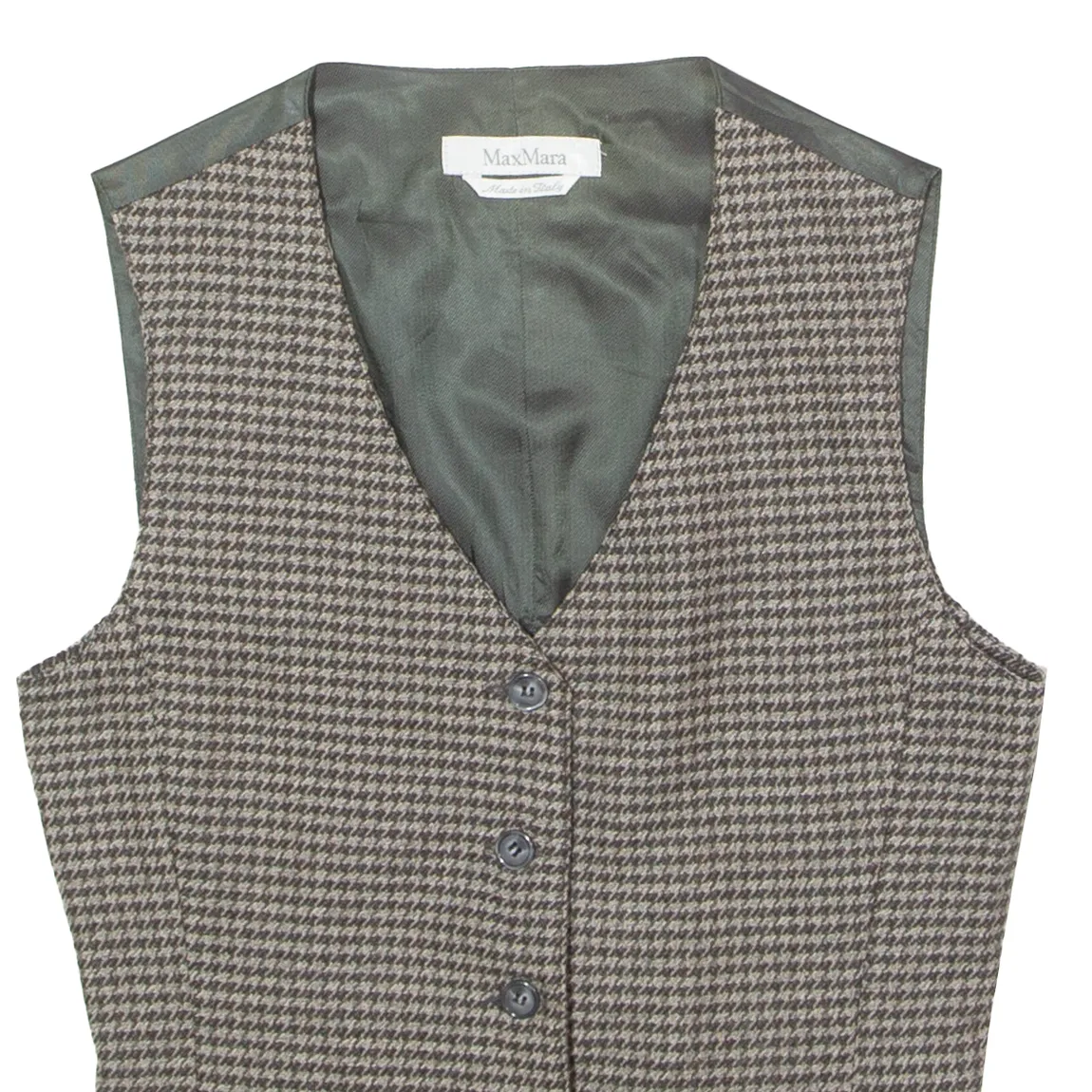 MAX MARA Womens Blazer Waistcoat Brown Tweed Wool Houndstooth UK 14