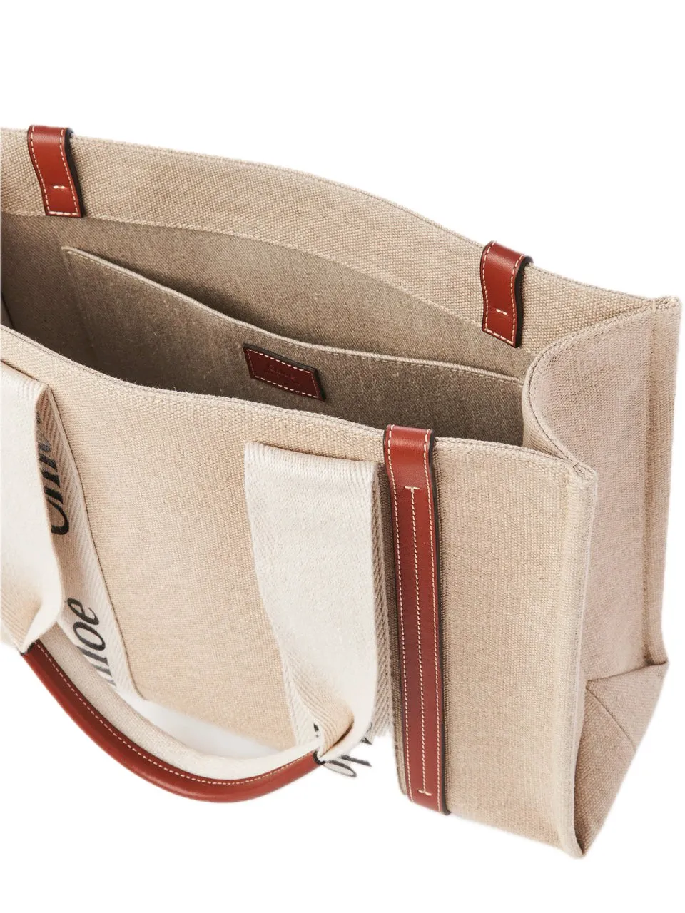 Medium Woody Tote Bag in Linen White/Brown