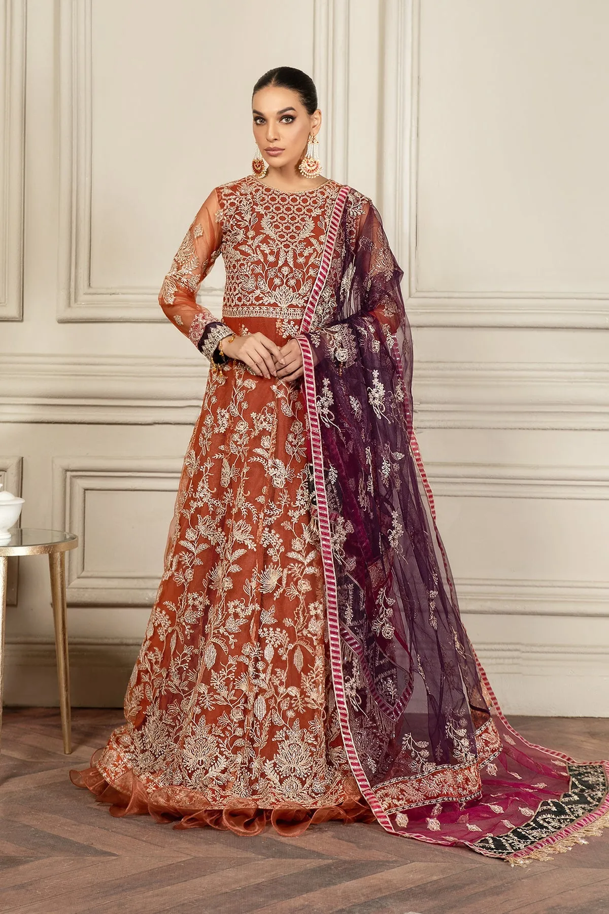 Mehroze By Zarif Embroidered Net Unstitched 3 Piece Suit - ZMF 02 AMBER