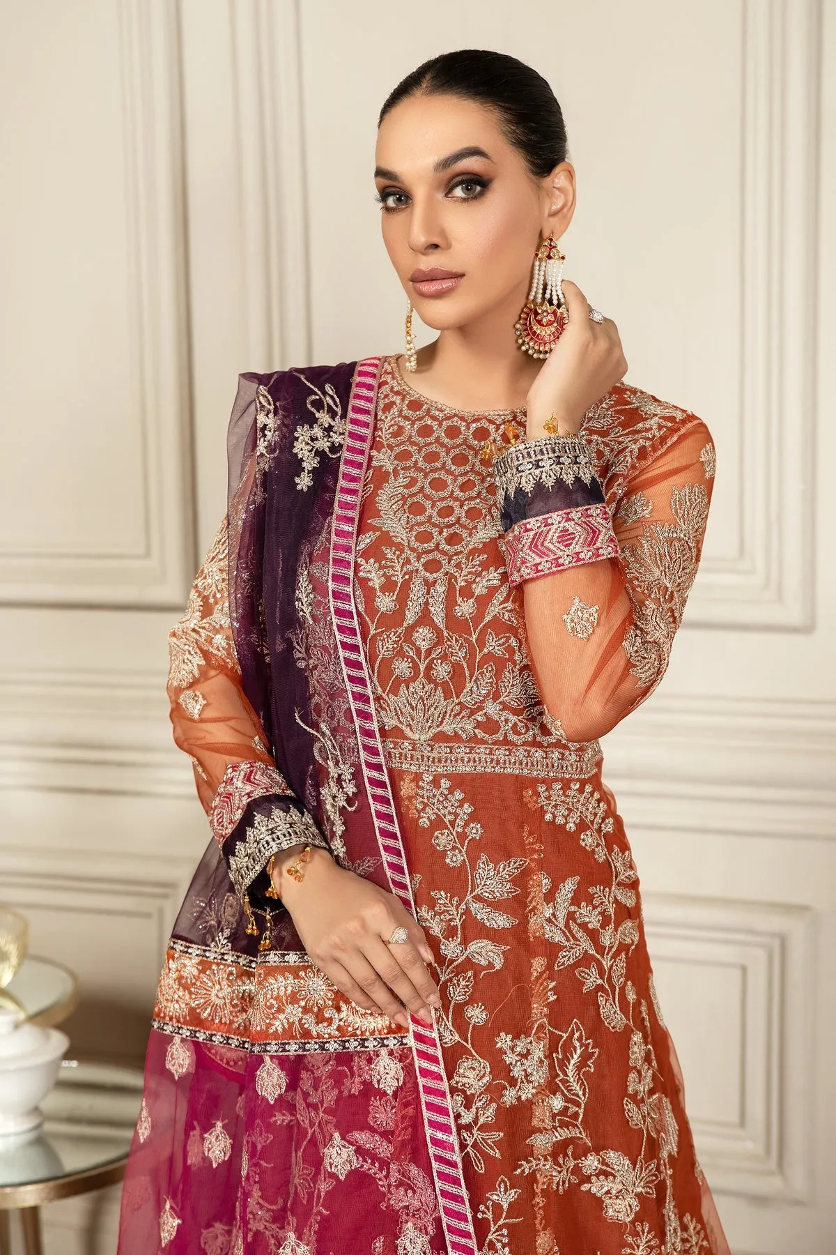 Mehroze By Zarif Embroidered Net Unstitched 3 Piece Suit - ZMF 02 AMBER