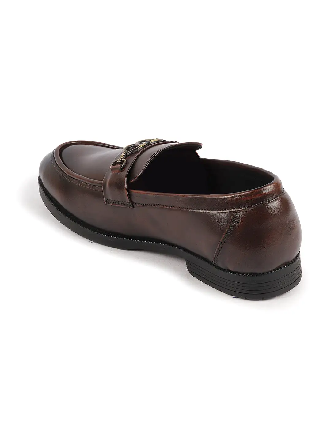 Men Brown Wedding Party Genuine Leather Buckle Slip On Loafer Shoes