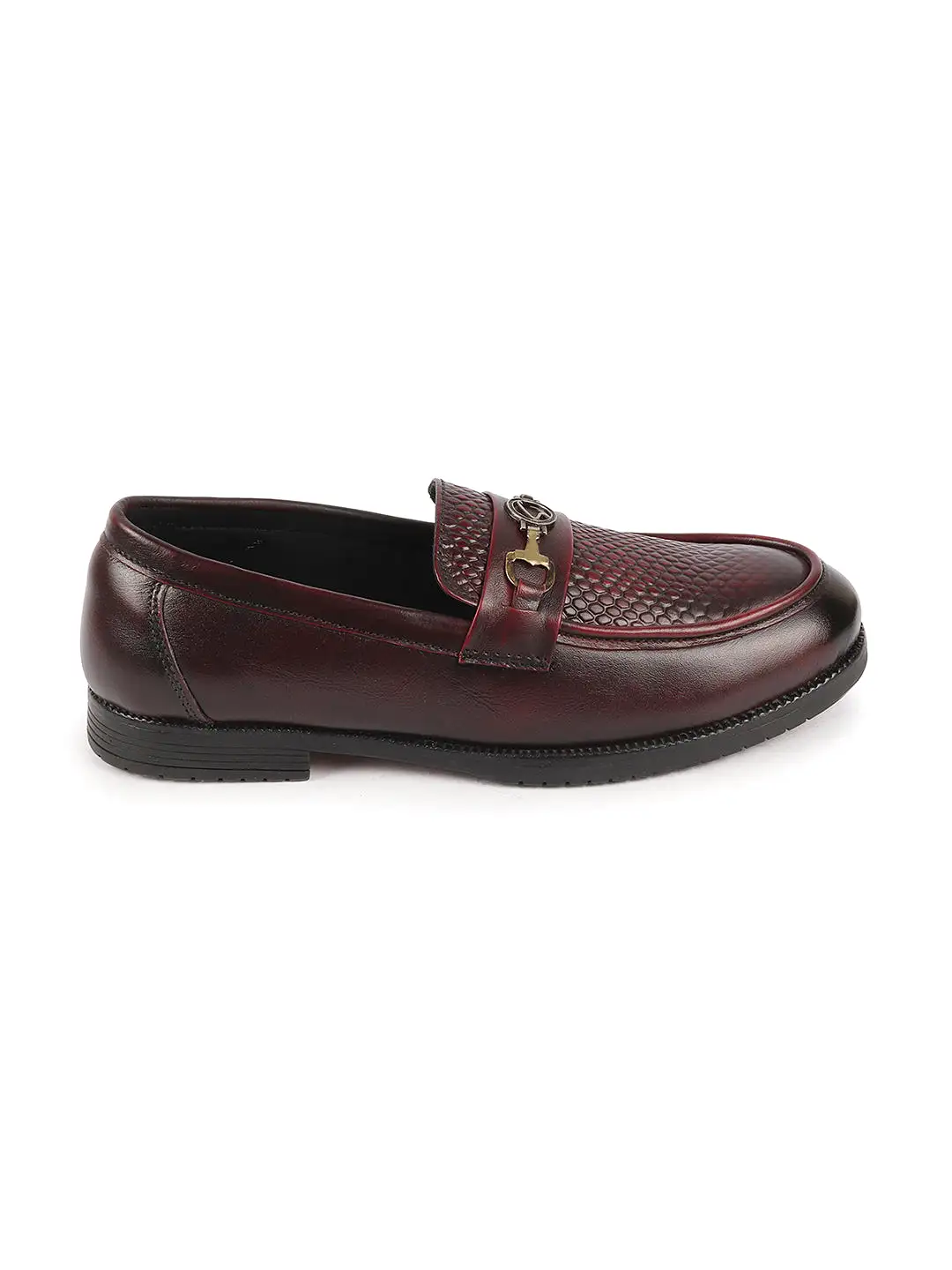 Men Cherry Wedding Party Embossed Design Genuine Leather Buckle Slip On Loafer Shoes