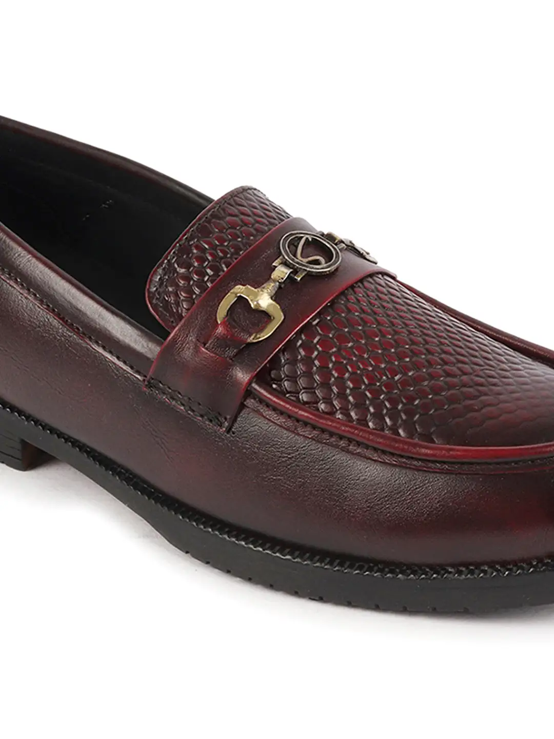 Men Cherry Wedding Party Embossed Design Genuine Leather Buckle Slip On Loafer Shoes