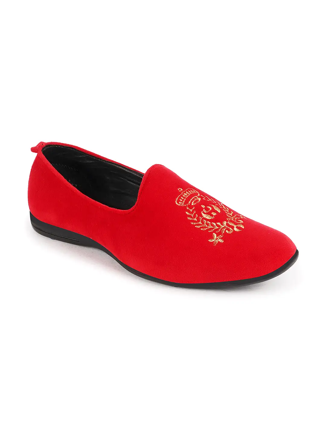 Men Rose Red Velvet Embroidery Party Casual Loafer Shoes