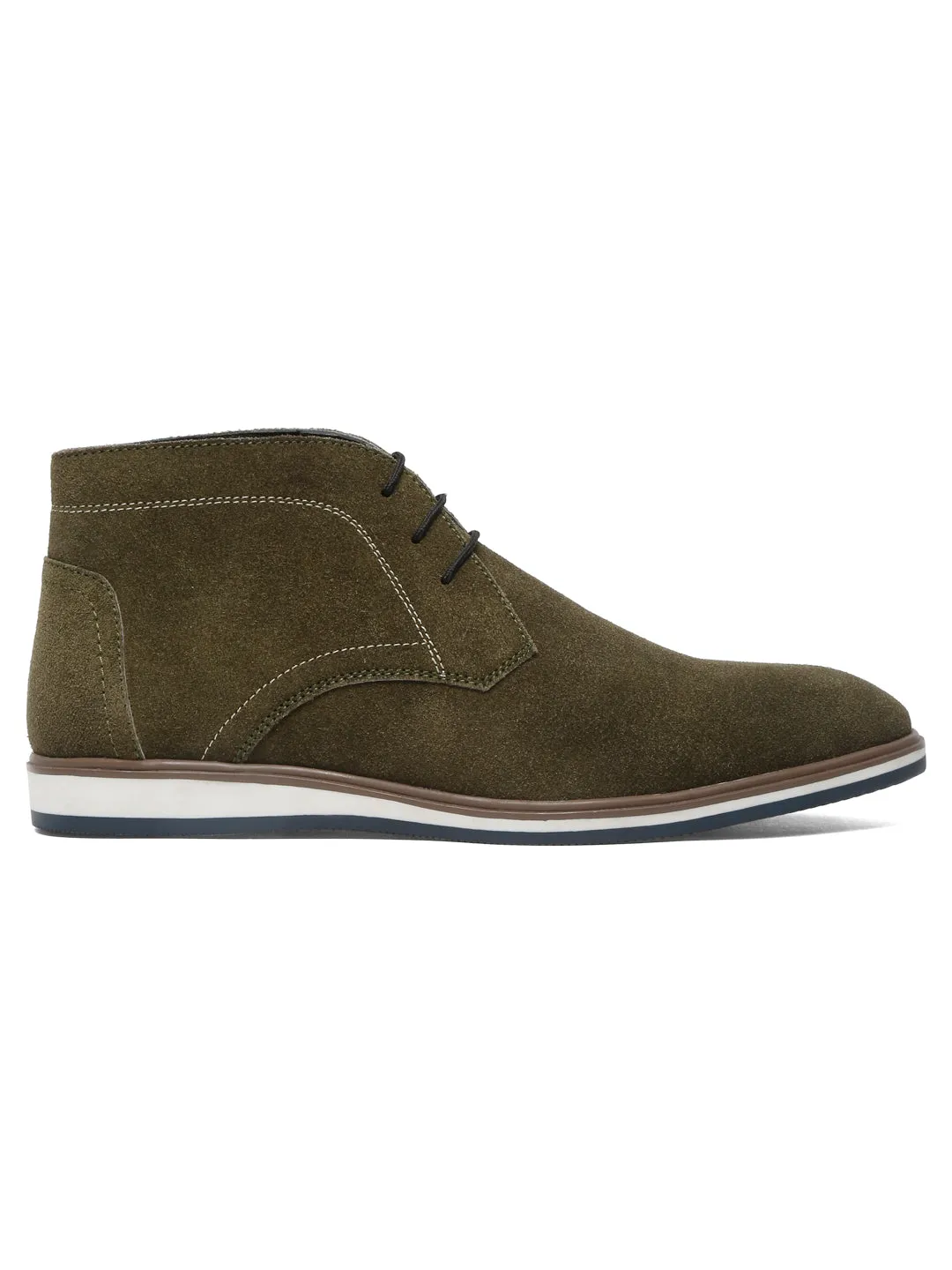 Men Suede Olive Mid Top Lace-Up Boots