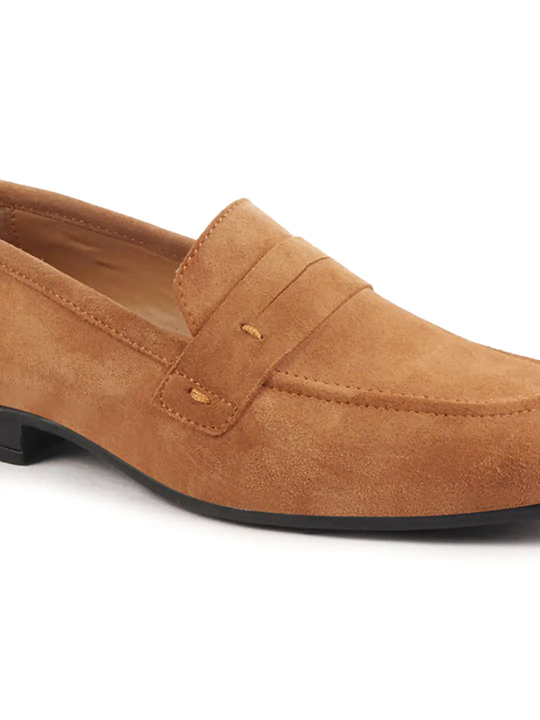 Men Tan Suede Leather Penny Loafer Shoes