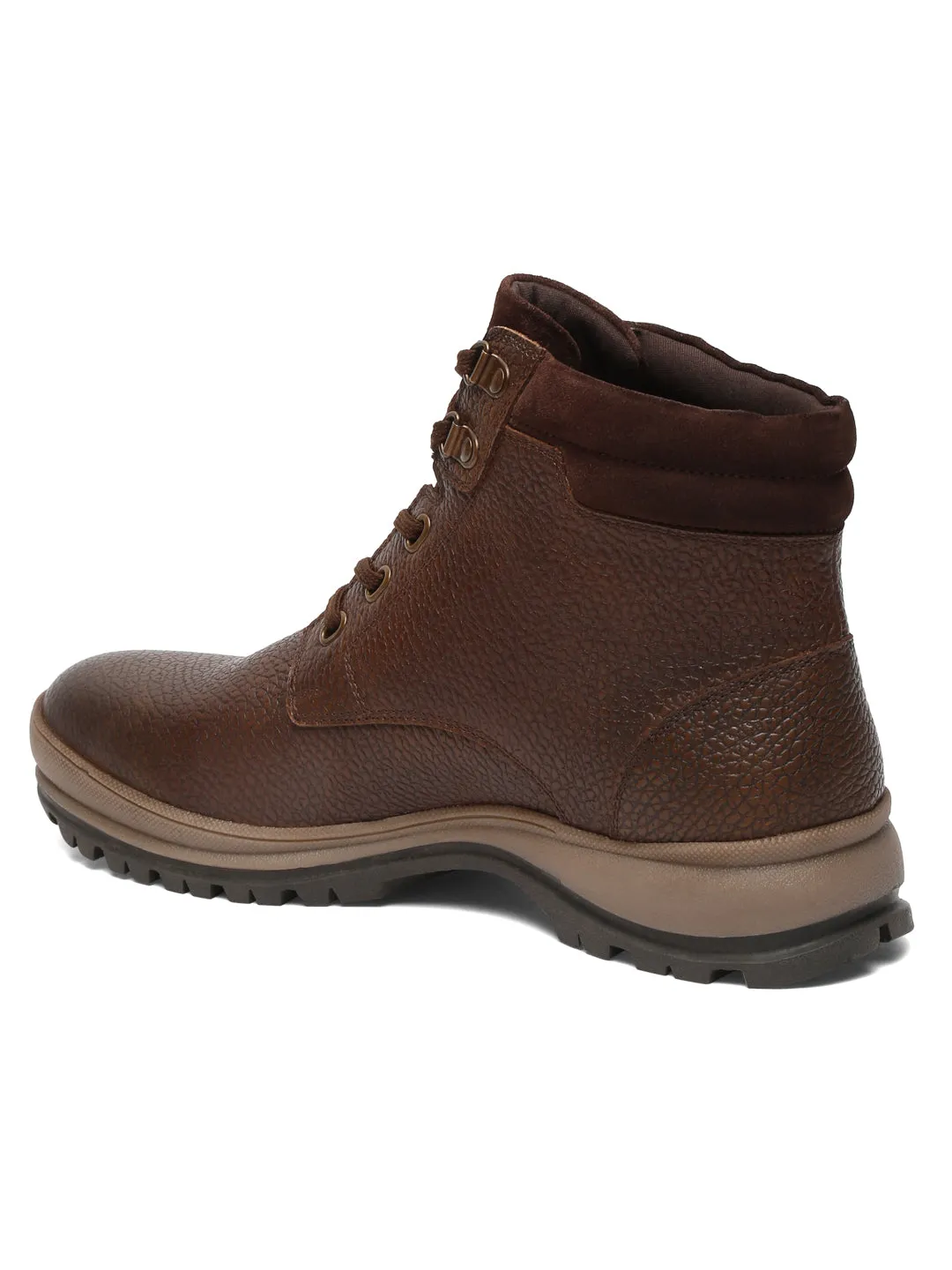 Men Textured Brown Leather Lace-Up Boots