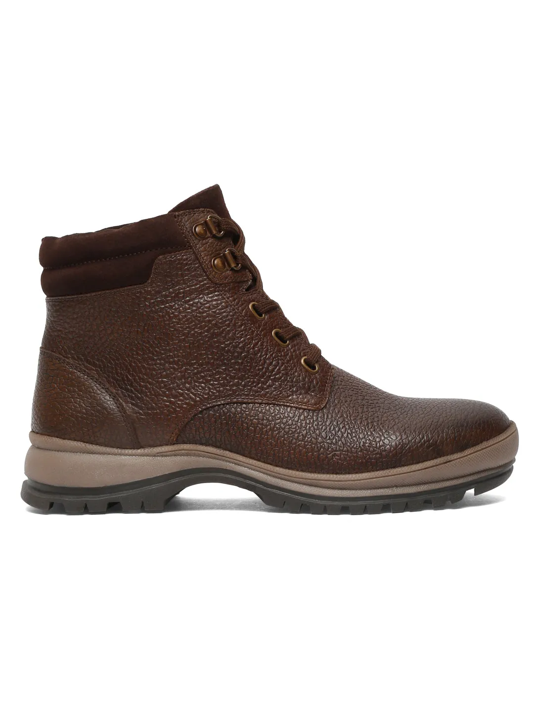 Men Textured Brown Leather Lace-Up Boots