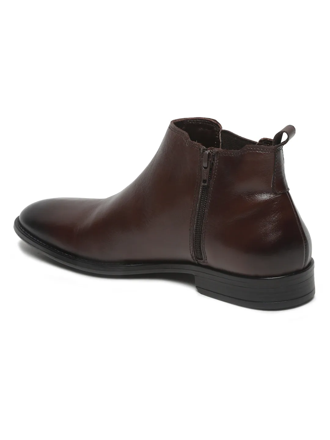 Mens Leather Chelsea Boots With Mid Top Block Heels