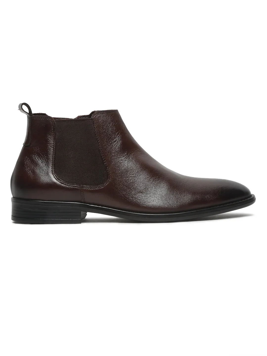 Mens Leather Chelsea Boots With Mid Top Block Heels