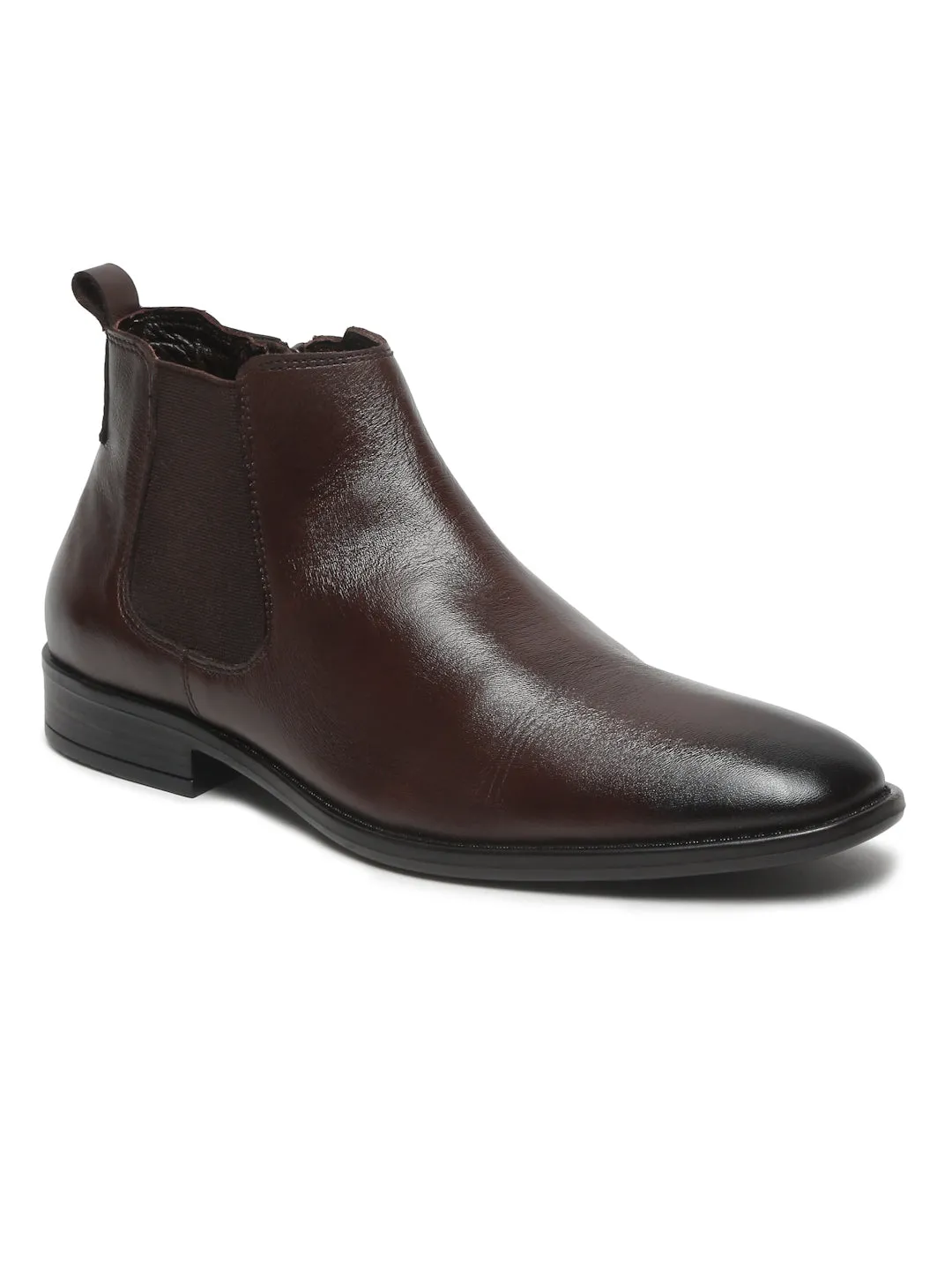 Mens Leather Chelsea Boots With Mid Top Block Heels