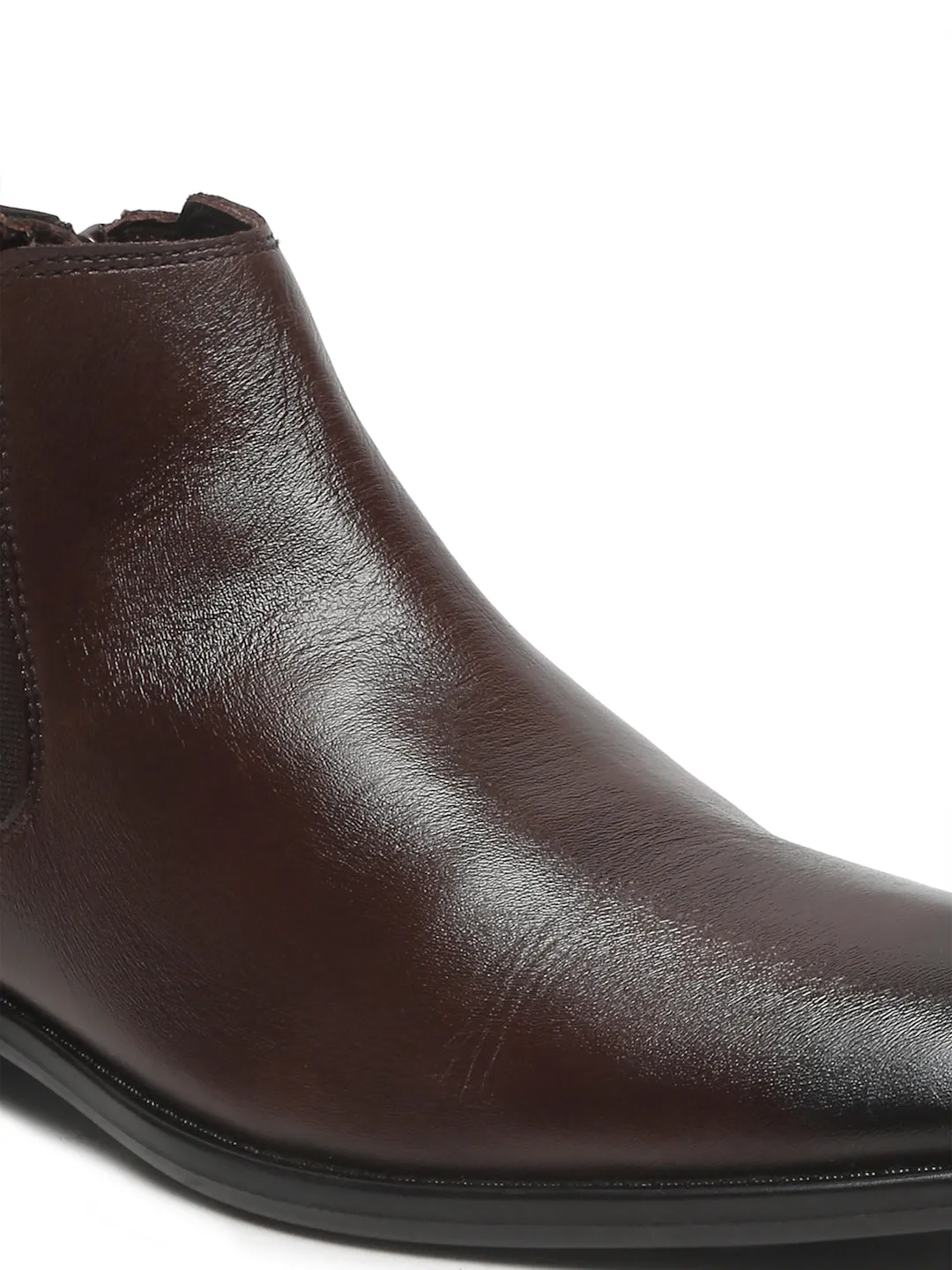 Mens Leather Chelsea Boots With Mid Top Block Heels