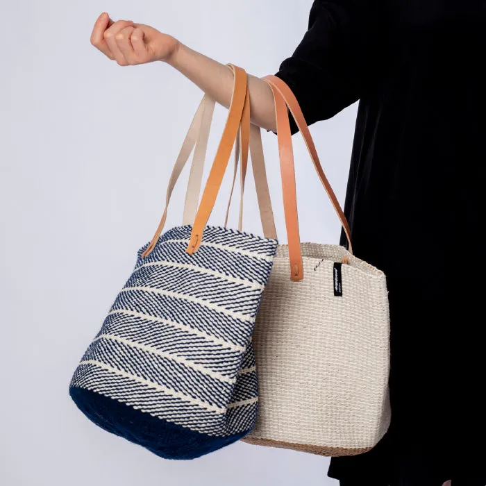 Mifuko Pamba Shopper Basket White Plain Weave Medium