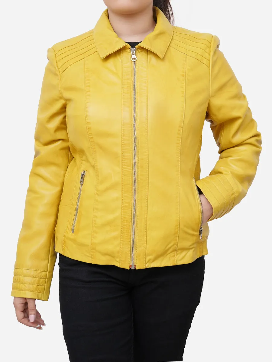 Miranda Fitted Style Yellow Motorbike Jacket