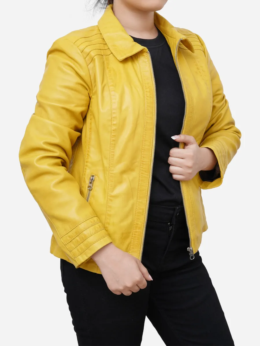 Miranda Fitted Style Yellow Motorbike Jacket