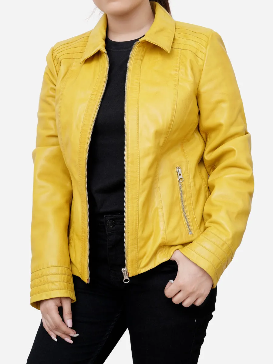 Miranda Fitted Style Yellow Motorbike Jacket