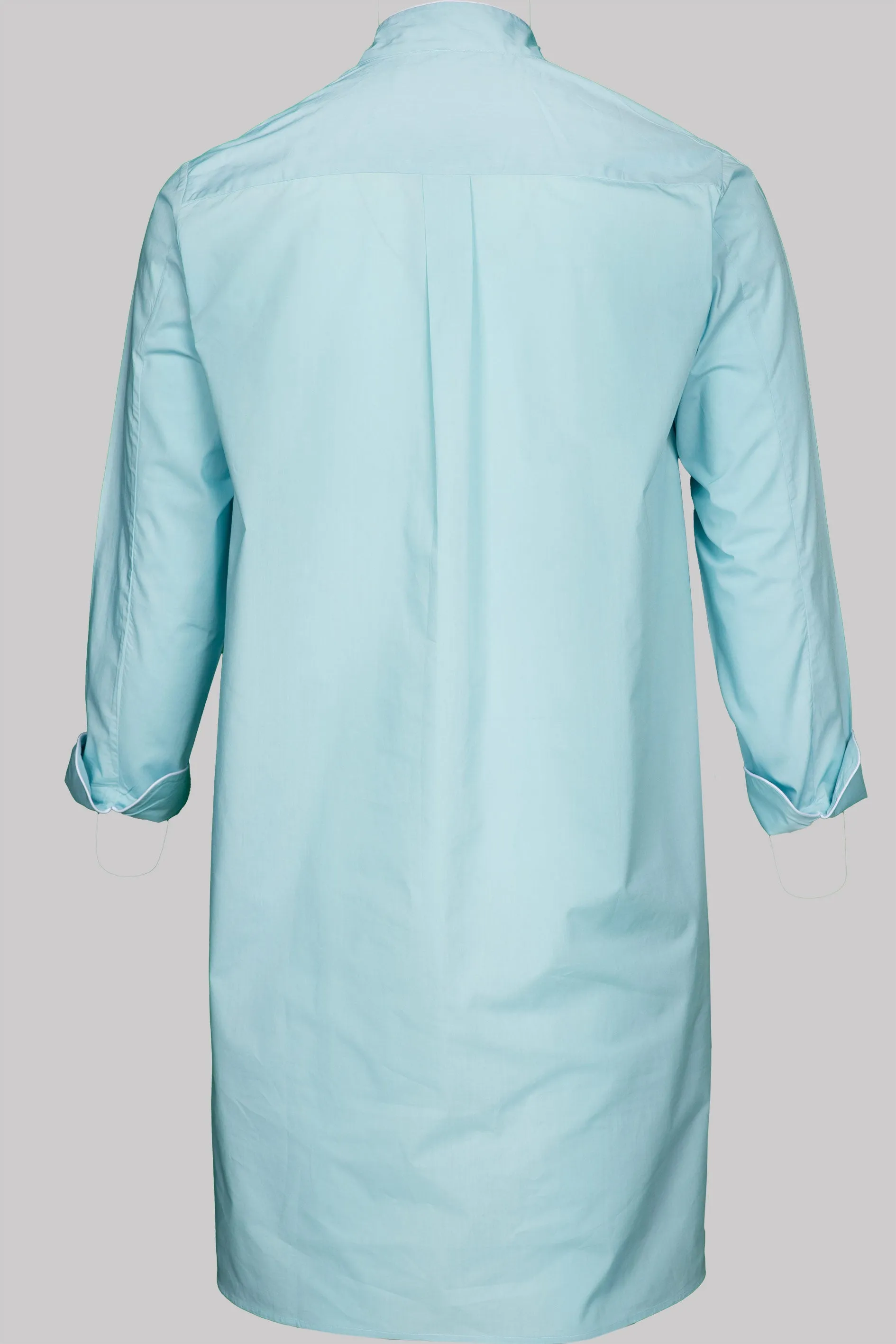 NIGHT-SHIRT AQUA with  piping 100% COTTON Popeline fabric-dyed