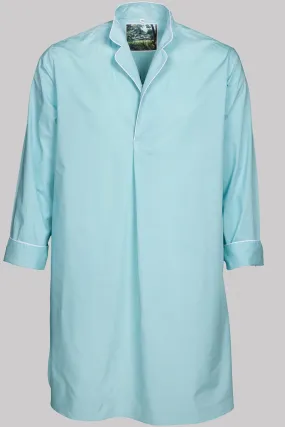 NIGHT-SHIRT AQUA with  piping 100% COTTON Popeline fabric-dyed