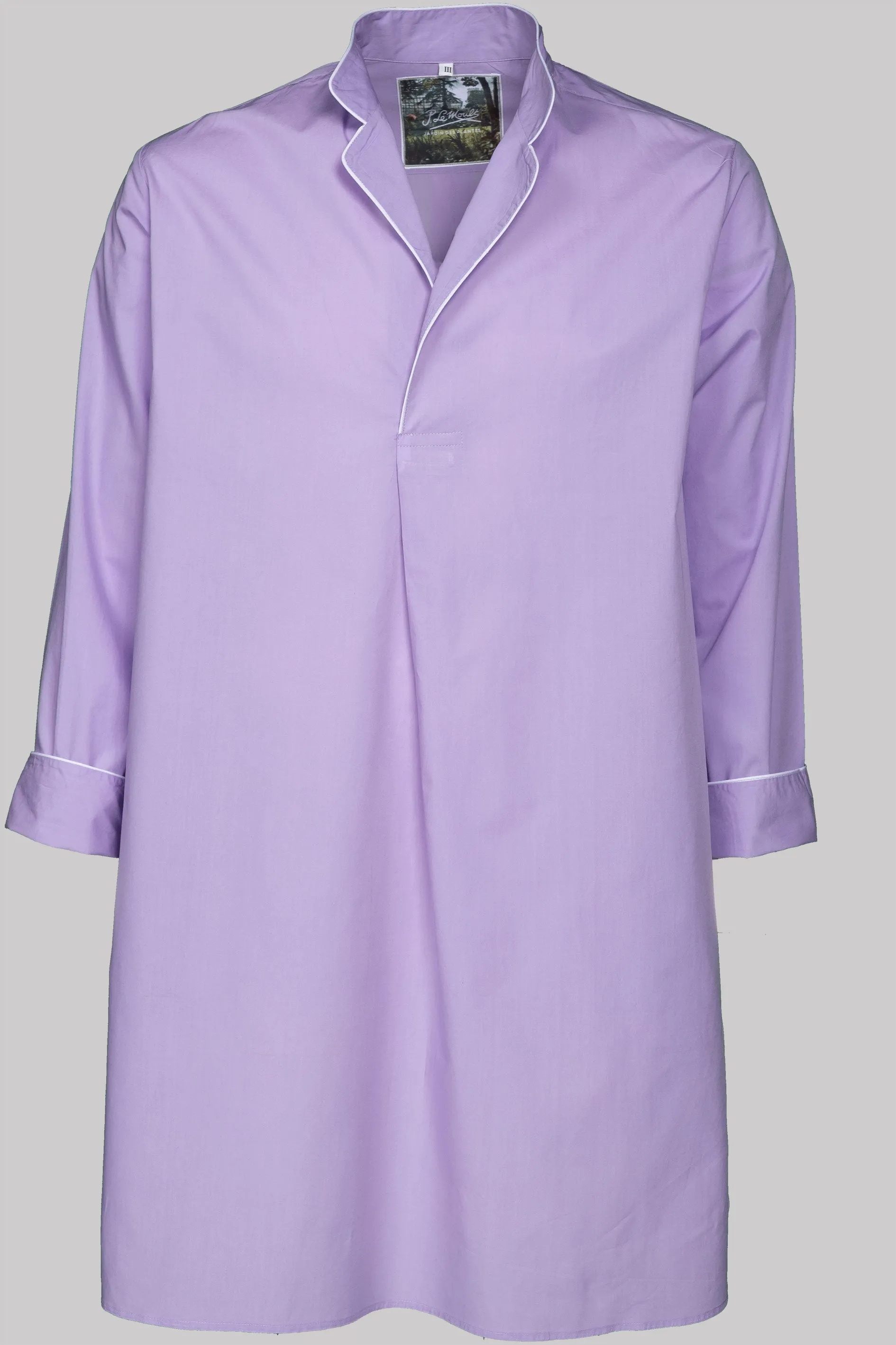 NIGHT-SHIRT LAVENDERGRAY with  piping 100% COTTON Popeline fabric-dyed