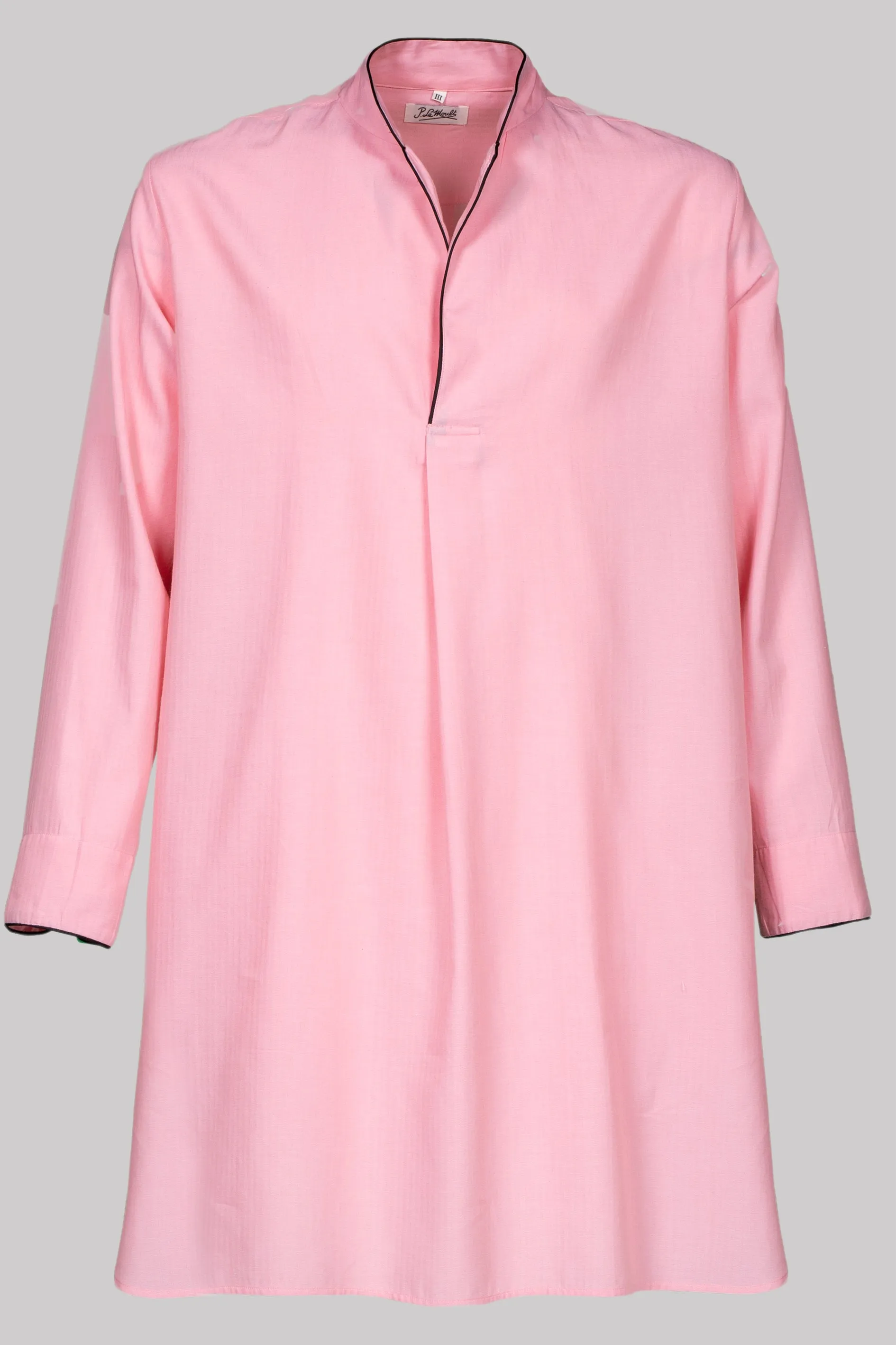 NIGHT-SHIRT PINK with black-black braiding 100% COTTON Herringbone-light