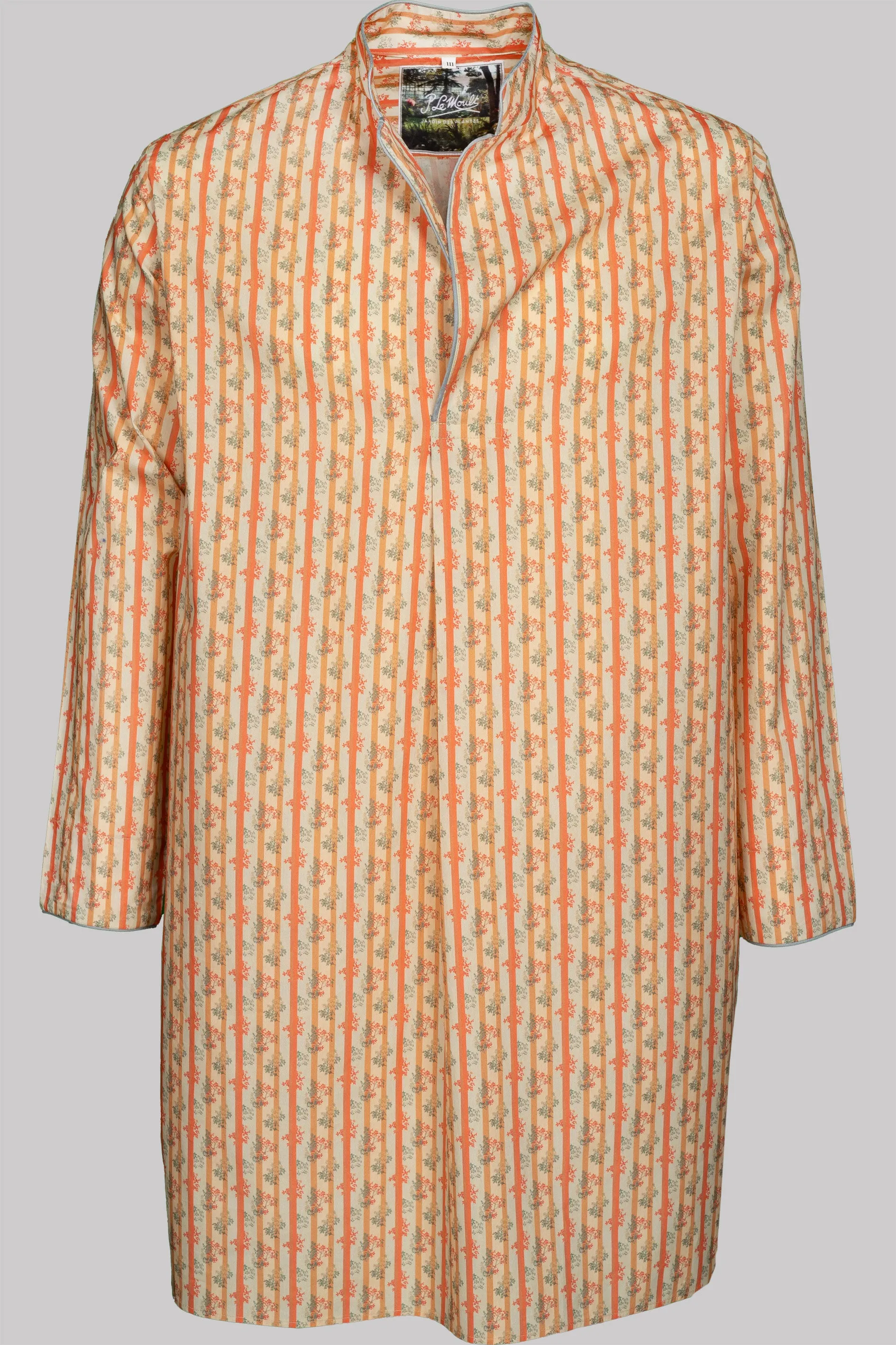 NIGHT-SHIRT TAN-Terracotta-green with  piping 100% COTTON Popeline Medium-Stripes digital-print