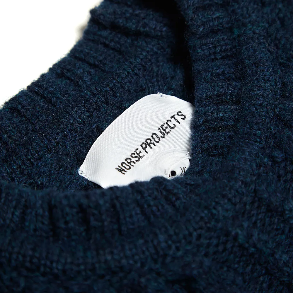 Norse Projects Birnir Cable Wool KnitPetrol Blue