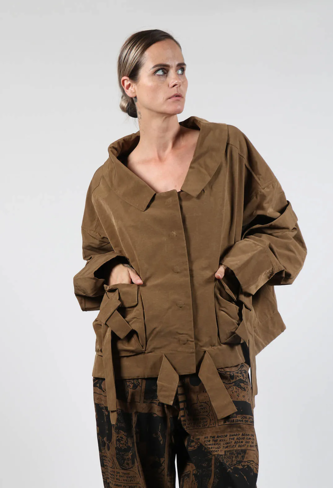 Oversized Jacket with Belt Detail in Bronze