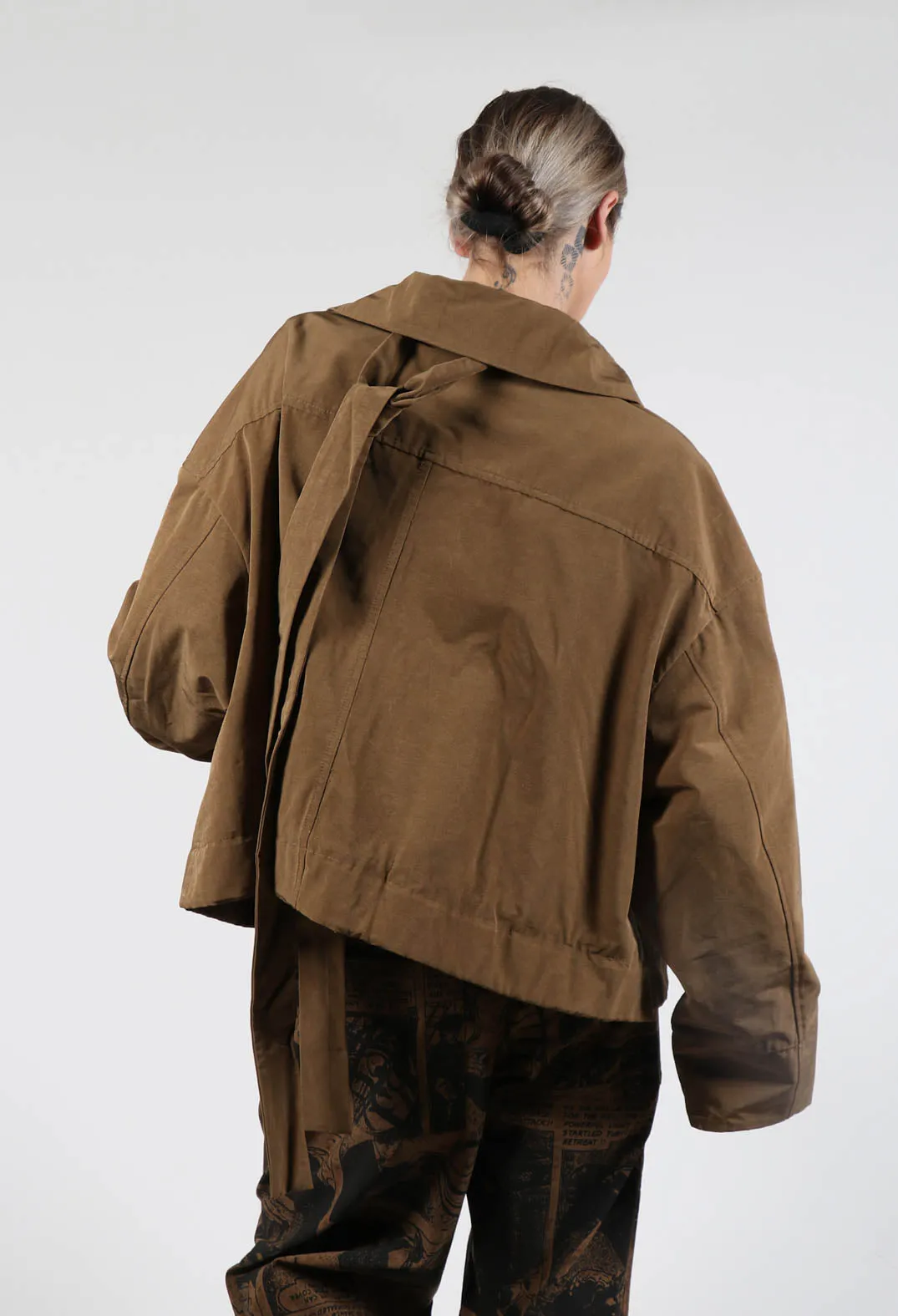 Oversized Jacket with Belt Detail in Bronze