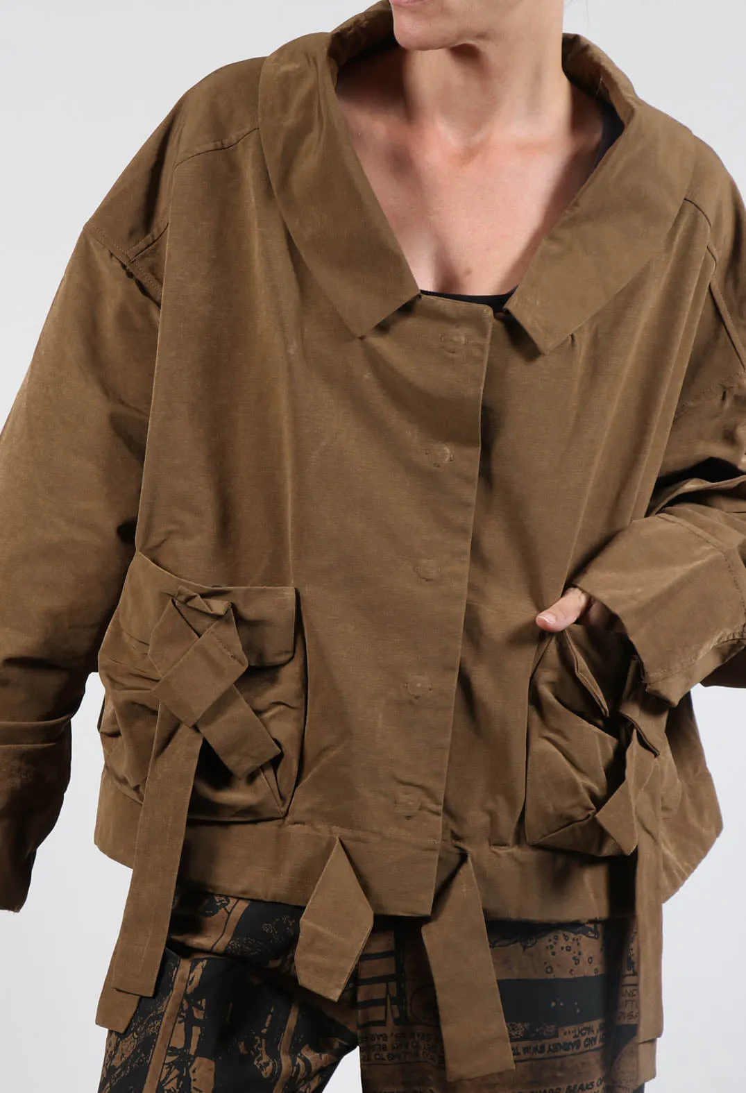 Oversized Jacket with Belt Detail in Bronze